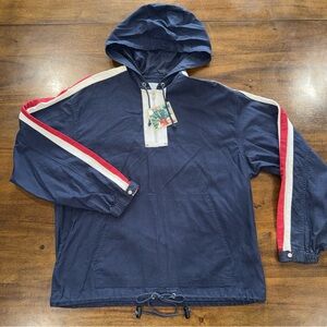 NWT VINTAGE Kikomo Blue Hooded Cotton Pullover Sweater Medium Womens Nautical